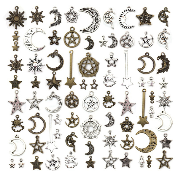 76 PCS Wholesale Bulk Lots Jewelry Making Antique Charms Mixed Stars and  Moons Smooth Bronze Metal Charms Pendants DIY for Necklace Bracelet Jewelry  Making and Crafting
